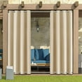thumbnail image 2 of TOPCHANCES 2 Panels Outdoor Curtains for Patio, Waterproof Blackout Outside Curtains with Top and Bottom Grommet, Windproof UV Resistant Drapes for Porch, Pergola, 52 x 108 inch, Beige, 2 of 12