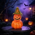 thumbnail image 3 of Mini Halloween Witch Hat Pumpkin Ornament Realistic Grinning Fake Foam Pumpkin Decor for Dining Table Fireplace Mantel Shelf Cabinet Holiday Fall Party Centerpiece, Halloween, Green, Style E, 3 of 7
