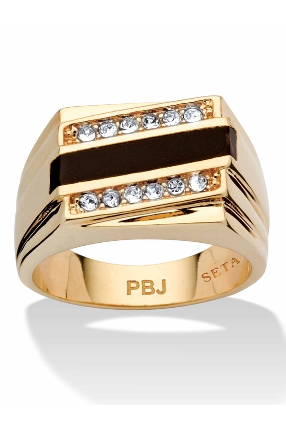 Men's Emerald-Cut Genuine Onyx Crystal Accent Yellow Gold-Plated Classic Ring