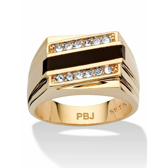 PalmBeach Jewelry Men's Emerald-Cut Genuine Onyx Crystal Accent Yellow Gold-Plated Classic Ring