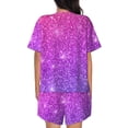 thumbnail image 3 of Bixox Women's Pink Purple Glitter Printed Pajama Set 2 Piece Lounge Set Top and Shorts Soft Pajamas, Shorts with Pockets, 3 of 7