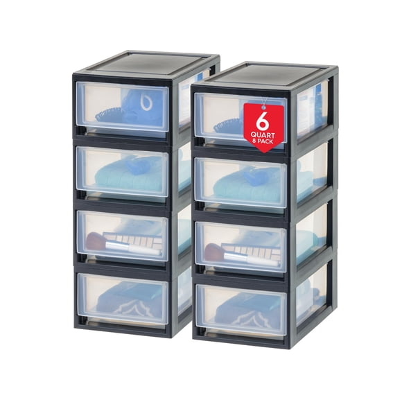 Organizador de cajones IRIS USA, 6 litros, apilable, paquete de 8, negro