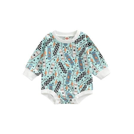 

CenturyX Newborn Baby Girls Bodysuit Toddler Boys Skateboarding Star Plaid Print Long Sleeve Romper Clothes Blue 6-12 Months
