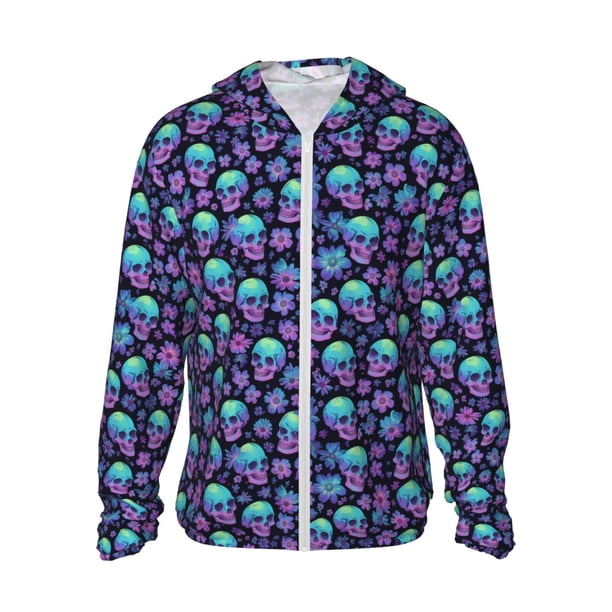 Balery Skull daisy Gradient Sudadera ligera de manga larga con capucha y protección solar UPF 50+ para hombre y mujer, ideal para pesca y running-X-Large