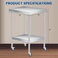 thumbnail image 2 of Bingirl 24 x 24 Inches Stainless Steel Prep Table with Wheel Heavy Duty Commercial Work Table with Adjustable Undershelf for Commercial Kitchen Restaurant, 2 of 7