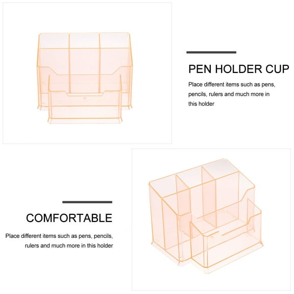 FRCOLOR Orange Acrylic Pen Holder Cup for Storage with Design Keeps Desk Organized 5 Grids Large Capacity