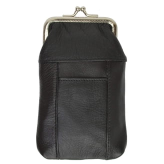 Genuine Leather Black Cigarette Case Holder Slim Pack Regular or 100's & Lighter Pocket with Metal Twist Clasp Black