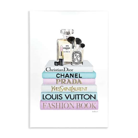 Stupell Industries Contemporary Fashion Designer Makeup Bookstack Blue Pink Watercolor Wall Plaque Art, 10 x 15, by Amanda Greenwood