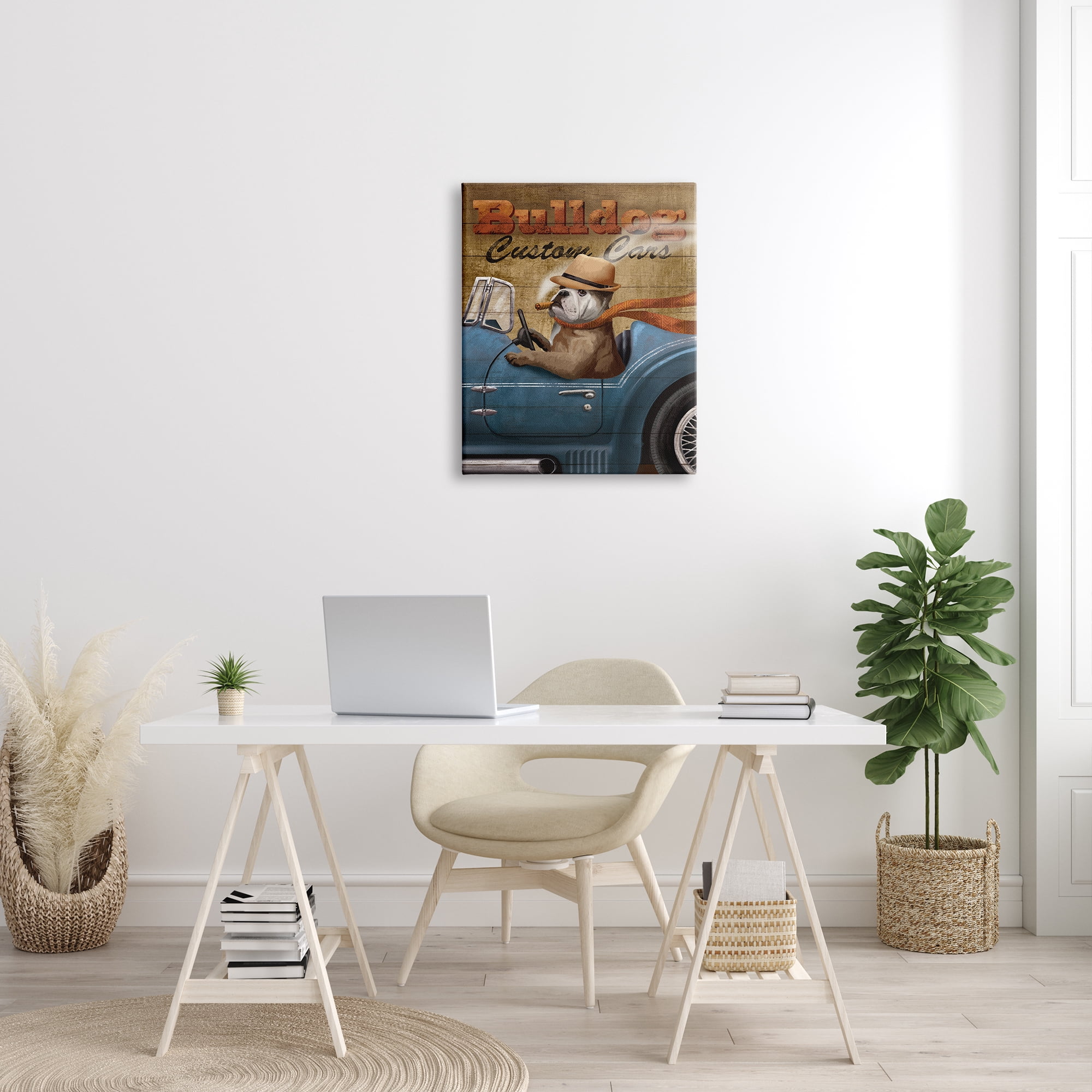 Design by Conrad Knutsen Bulldog Custom Cars Sign Vintage Automobile Cigar Dog 24 in x 30 in Painting Canvas Art Print, by Stupell Home Décor