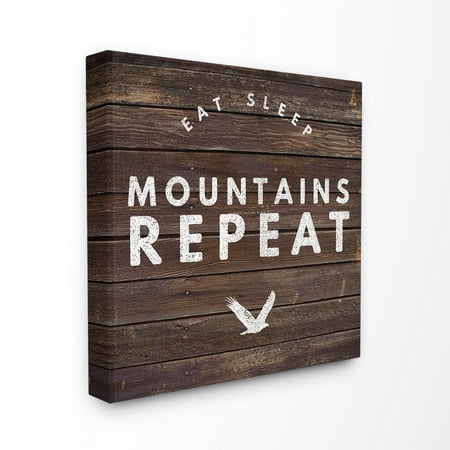Eat Wall Decor The Stupell Home Decor Collection Dark Wood Planked Look Eat Sleep Mountains Repeat Typography Stretched Canvas Wall Art, 17 x 1.5 x 17 ()