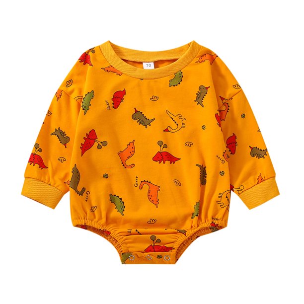 Gibobby Mamelucos para bebe niña Bebé niños niñas manga larga dibujos animados dinosaurio estampados pulóver mono recién nacido sudadera monos(Naranja, 6-9 Meses)