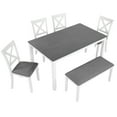 thumbnail image 2 of Noble House Modern Wooden Dining Table Set for 6 with X-Back Upholstered Chairs & Bench, Gray+White, 2 of 13
