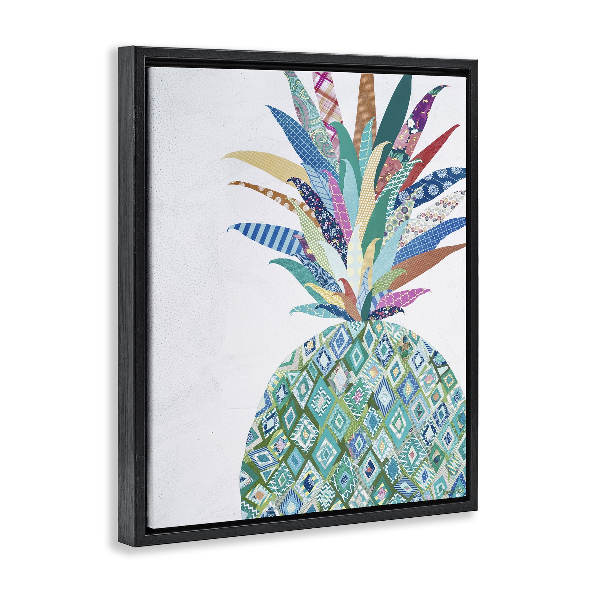 Stupell Industries Geometric Patterned Pineapple Food & Beverage Painting Black Floater Framed Art Print Wall Art, 17 x 21