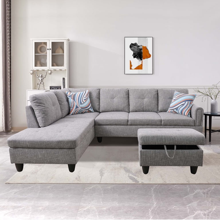 Aukfa Sectional Sofa, Living Room Couch with Storage Ottoman, Left