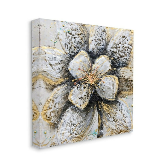 Abstract Gold White Textured Flower Petals Botanical & Floral Gallery-Wrapped Canvas Print Wall Art, 17x17