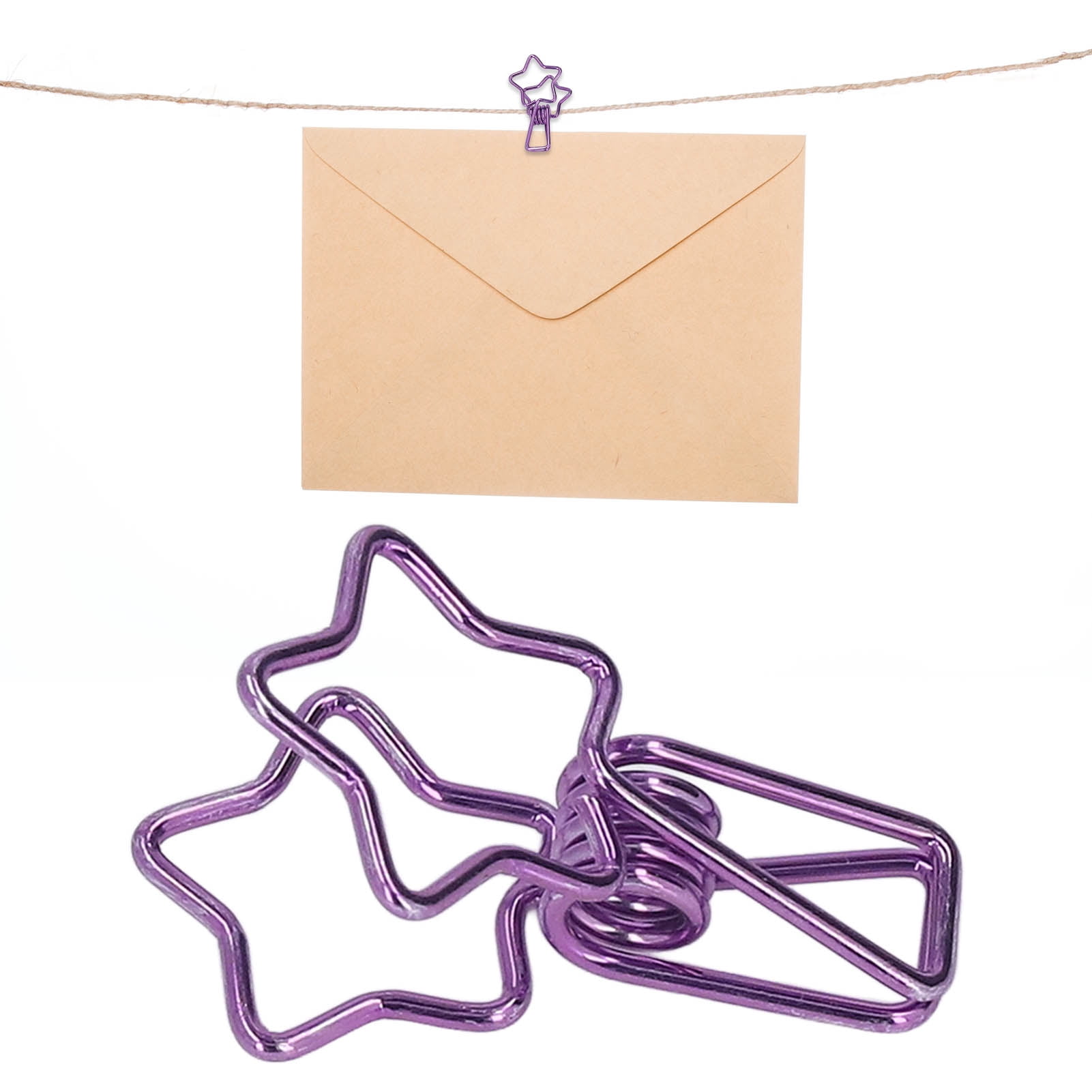 M Buder 100pcs Star Binder Clips Cute Cartoon Hollow Strong Clamping Force Sturdy Metal Paper Clamps for Office Account Tickets Purple (7.87 inches / 20 cm)