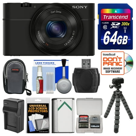 Sony Cyber-Shot DSC-RX100 Digital Camera (Black) with 64GB Card + Battery & Charger + Case + Flex Tripod + Accessory Kit