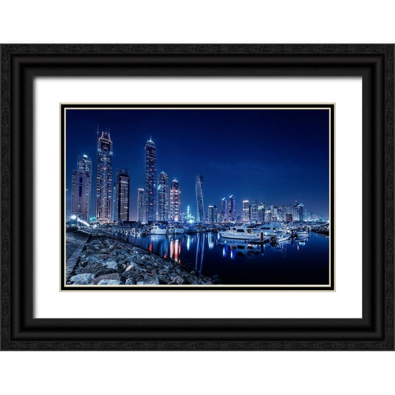 Raof, Mohamed 24x17 Black Ornate Wood Framed with Double Matting Museum Art Print Titled - Blue Night