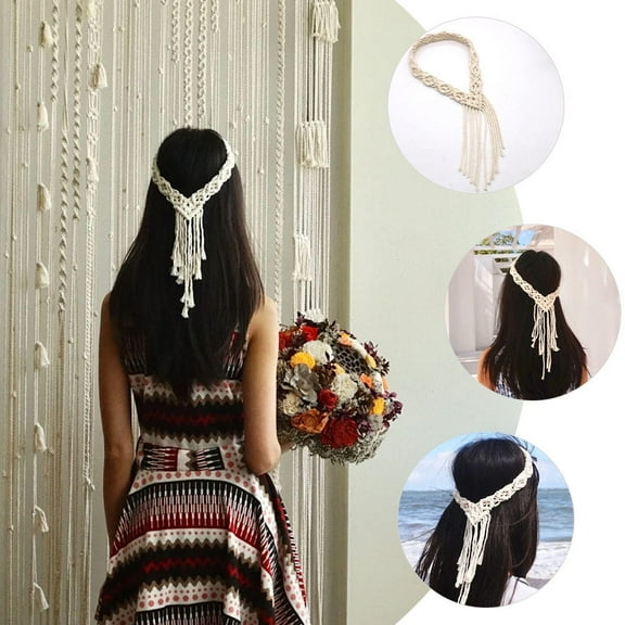 Nestingho 1Pack Beige Nordic Style Macrame Headband for Women Hair Accessory