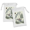 thumbnail image 1 of Fishing Theme Fabric Pouch Set of 2, Abstract Man Angling on Boat Natural Motifs with Mountains Trees River, Drawstring Bag for Toiletries Masks and Favors, 9" x 6", Ivory Multicolor, by Ambesonne, 1 of 2