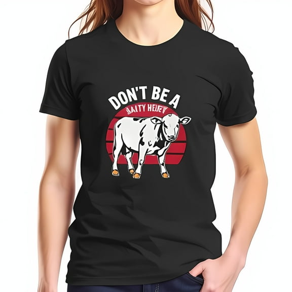 Retro Cow Graphic Cotton Short Sleeve T-Shirt - " DON'T BE A SALTY HEIFER " Sunset Design Casual Fit