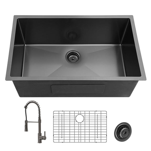 Stainless Steel Kitchen Sink 27Inch Gunmetal Black Undermount 18 Guage Stainless Steel Kitchen Sink With Black Spring Neck Faucet,Undermount Kitchen Sink