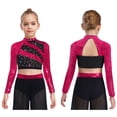 thumbnail image 5 of vastwit Sparkly Sequins Crop Top for Girls Long Sleeve Cutout Back Rhinestones Glitter Cheerleading Shirts Hot Pink 10, 5 of 7