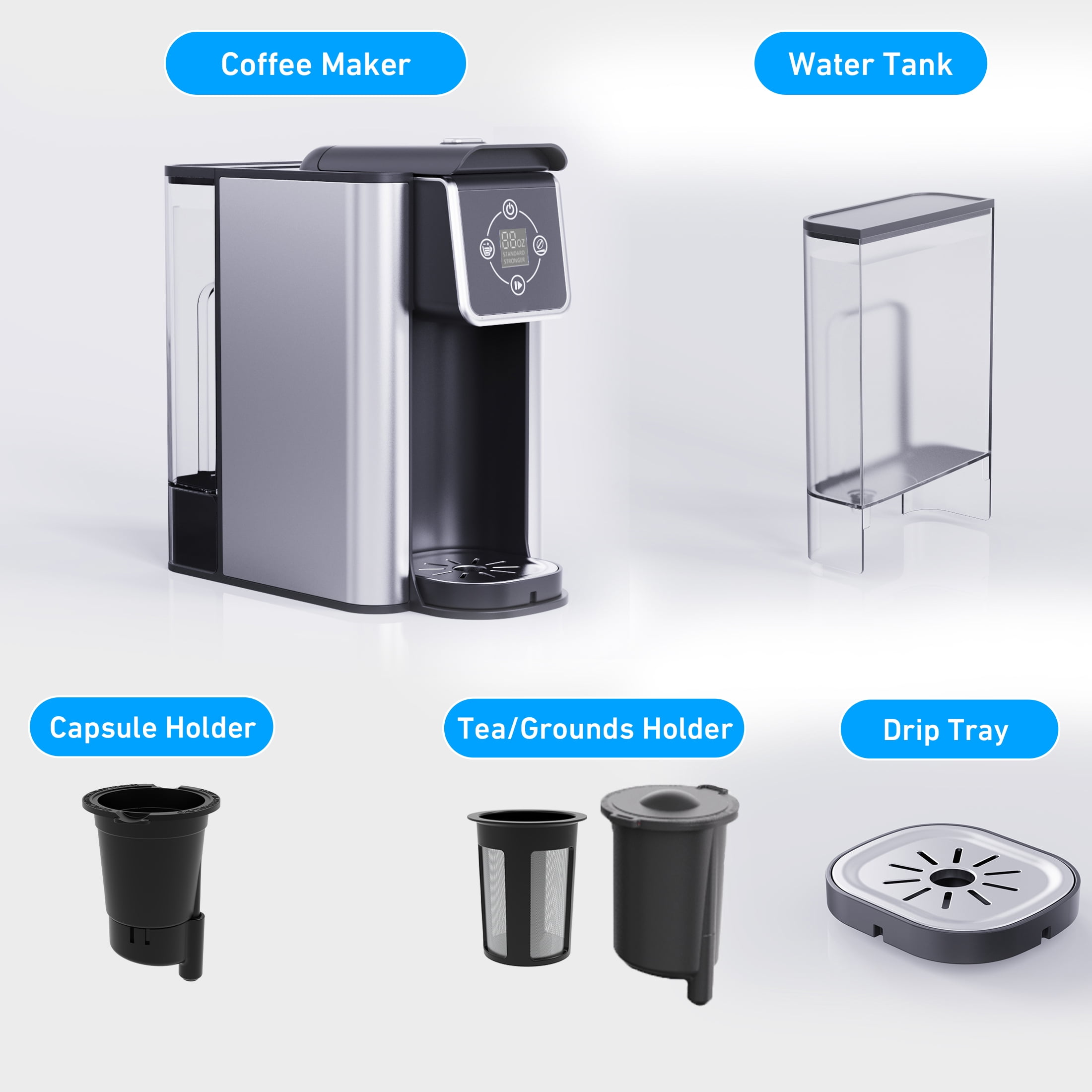 SIFENE 3 in 1 Single Serve Coffee Maker: Coffee Machine Compatible with K Cup Capsules & Grounds, Instant Coffee Pot, Tea Maker Brewer with Digital Dispaly, 120V 1150W, Black