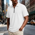 thumbnail image 4 of hoksml Men's Soft Stretch Fabric Blend Waffle Knit Half Zip Collared Short Sleeve Shirt, Solid Casual Summer Golf Daily Top, 4 of 5