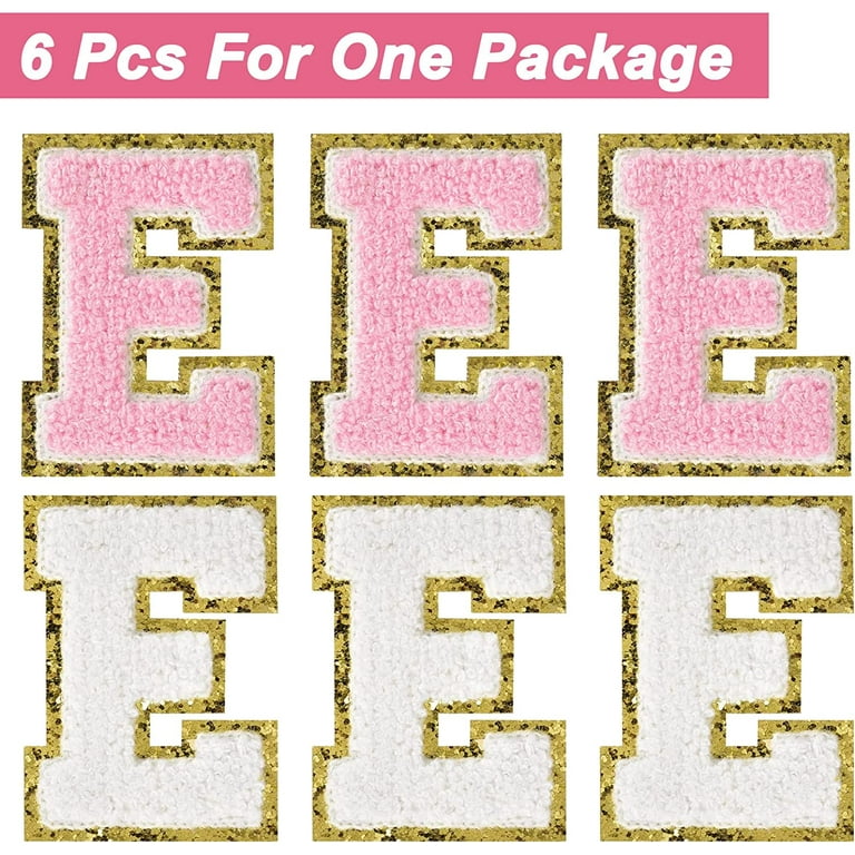 6-pcs Pink glitter letters, iron-on patches