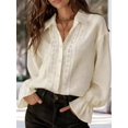 thumbnail image 4 of Women Elegant Solid Lace Collared Long Sleeve Button Shirts Business Work Tops Casual Loose Blouse Color S, 4 of 6