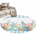 thumbnail image 2 of Summer Beach Round Living Room Rugs 3.3 ft, Ocean Colorful Coral Shell Starfish Seaweed Blue Plaid Washable Area Rug with Non-Slip Sturdy Edge Binding Round Front Door Mat Floor Carpet for Entryway, 2 of 9