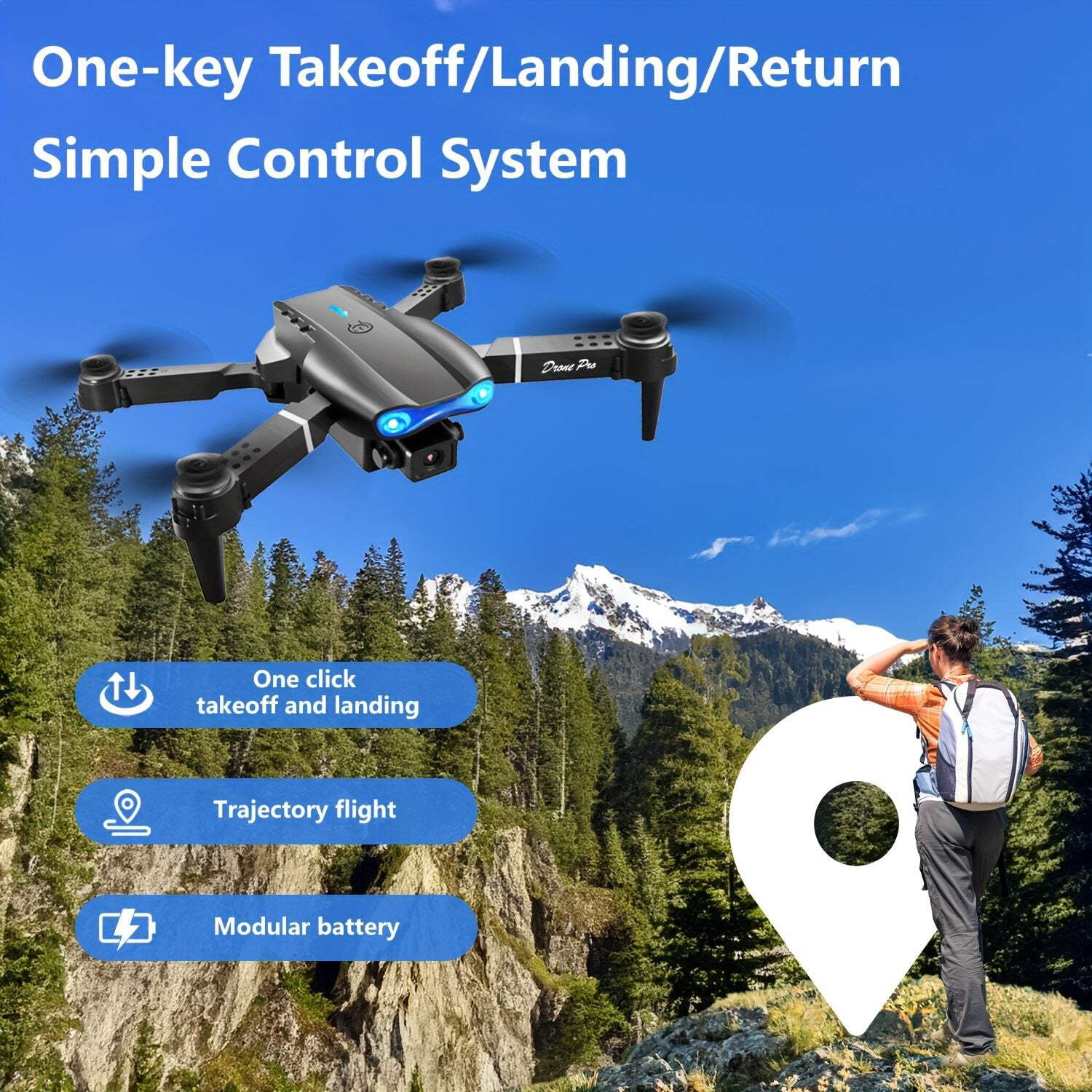 E99 Dual Camera Foldable RC Drone With One-Click Takeoff & Landing, Remote Control Quadcopter For Beginners