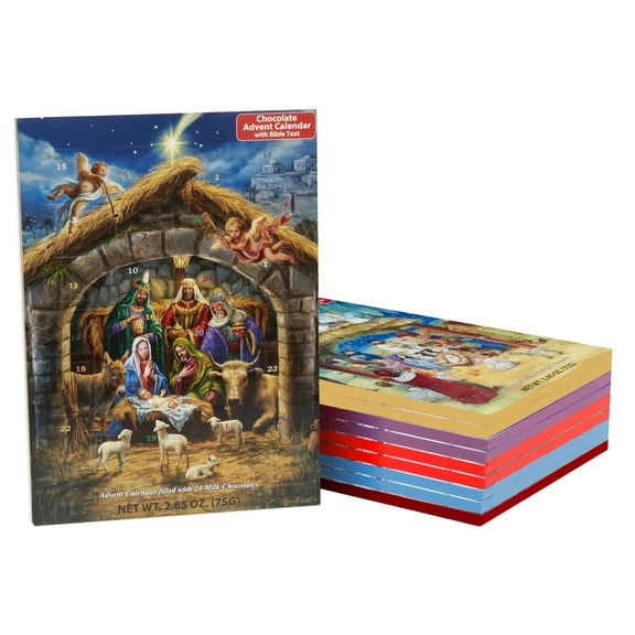 Set of 10 Chocolate Advent Calendars - Assorted Religious Designs - Count Down to Christmas with a Sweet Treat & Follow the Nativity Story