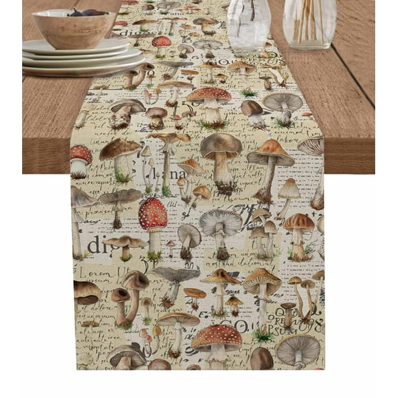 Table Runner Mushroom Table Decoration for Kitchen Dinning Vintage Nature Plant Table Decoration for Indoor Outdoor Party Wedding Decor 13x90 Inch