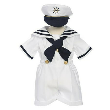 Baby Boys White Shorts Shirt Sailor Hat Outfit 3-24M