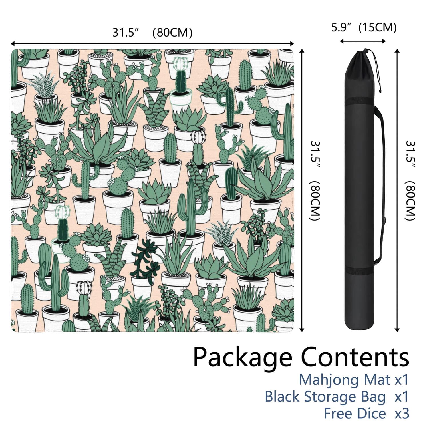 31.5 Inch Square Plants Pattern Game Mat Constructed from Rubber with Anti-Slip Backing Grip and Noise Dampening Qualities for Mahjong Board Games Card Games