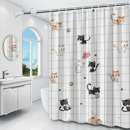 Plastic Shower Liner - Premium PEVA Shower Curtain Liner , Waterproof Shower Curtains for Bathroom (Little Cat, 70.8" x 70.8")