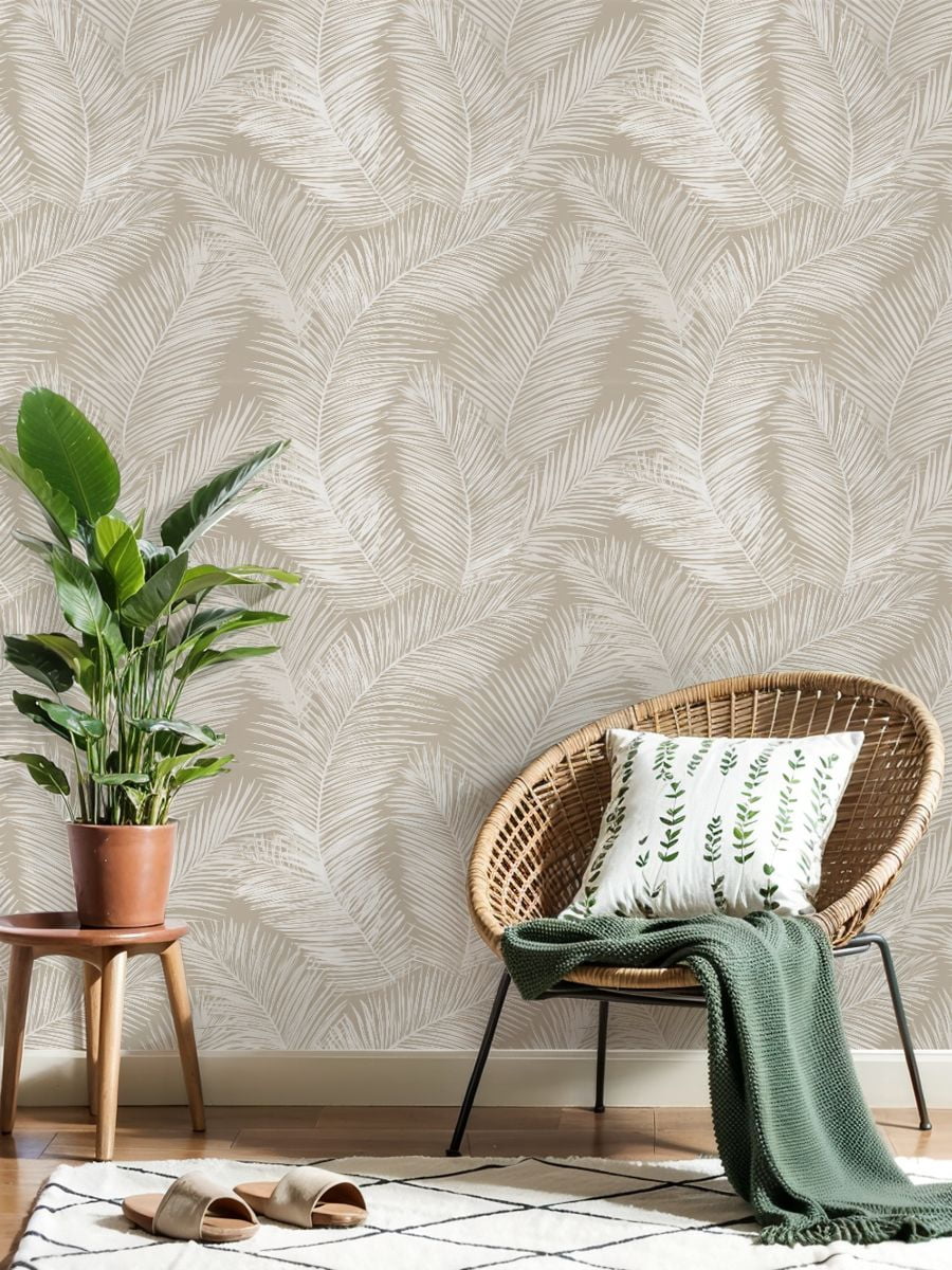 Peel and Stick Wallpaper Elegant Palm Leaves Neutral Tones Wall Mural 23.6in x 9.8ft Self Adhesive Removable Wall Paper Renter Friendly Wallpaper for Nursery Bedroom Cabinets