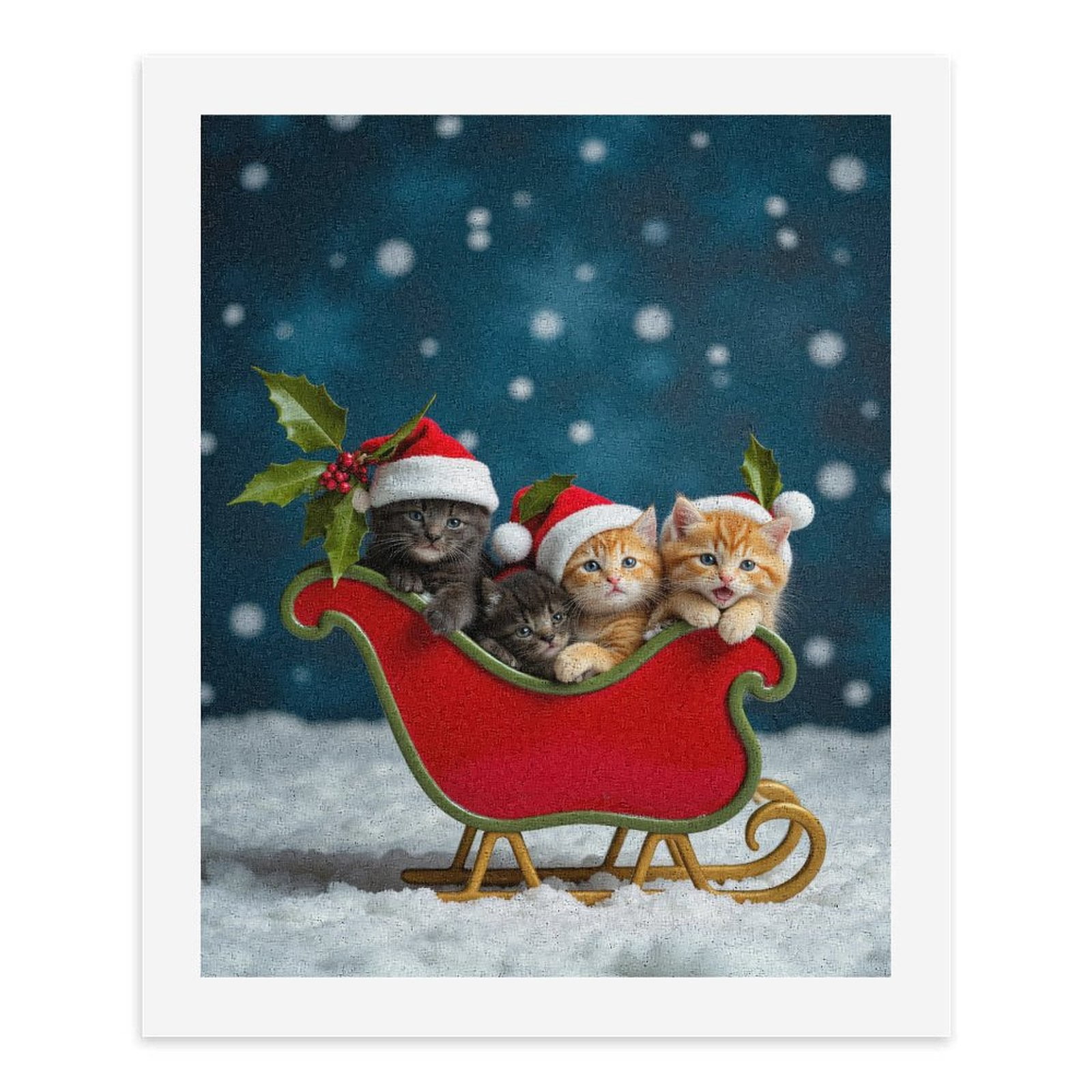 Paint by Numbers Kit for Adults, Cute Kittens In Christmas Sleigh Paint by Numbers, Easy Paint by Numbers Kit for Adults Beginner, DIY Adult Paint by Number Kits on Canvas, Home Decor
