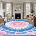 thumbnail image 3 of 8x10 Washable Area Rug, Round Tie-dye Non-Slip Extra Large Rectangle Rug for Living Room Bedroom, Blue Pink Watercolor Retro Ethnic Style Indoor Floor Mat for Home Decor, 3 of 9