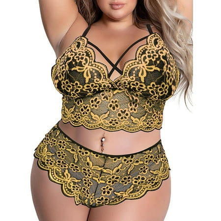 

Plus Size Lingerie Set for Women Camisole Tops Briefs See-through Bra and Panty Underwear Set