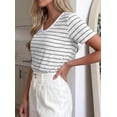 thumbnail image 5 of PRETTYGARDEN Short Sleeve Shirts for Women Spring V Neck Cute Tops Casual Striped Shirt Knitted Tees Summer Outfits, 5 of 10