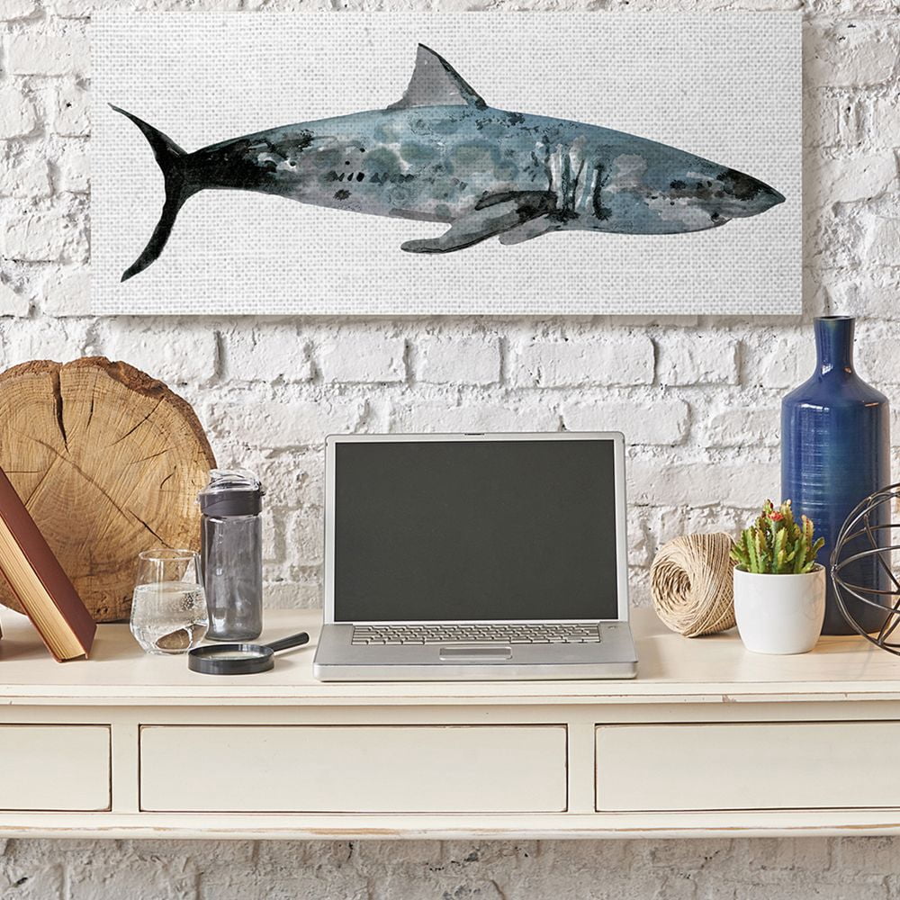 Stupell Industries Watercolor Textured Shark Minimal Sea Life Design Canvas Wall Art Design by Stellar Design Studio