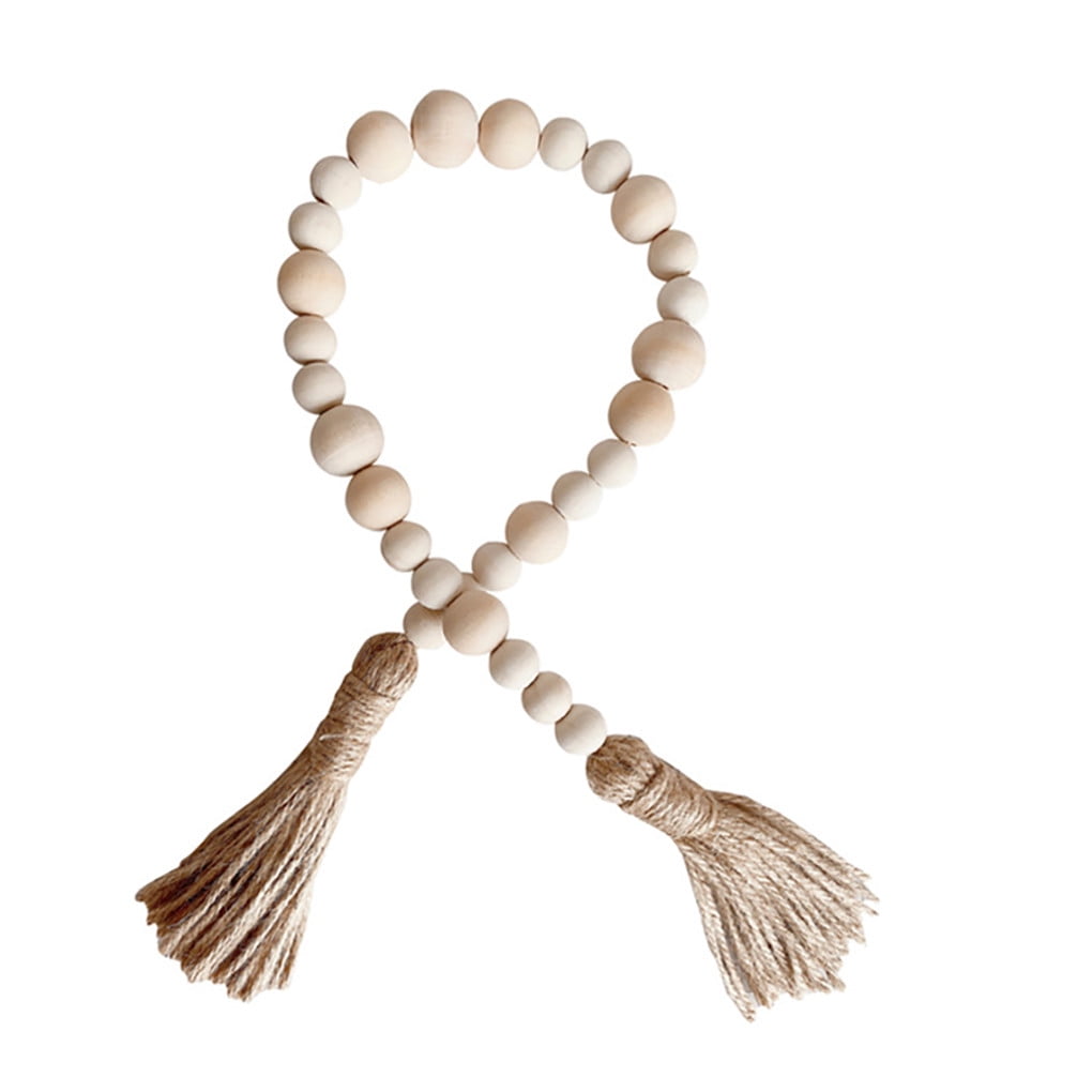 Qinghengyong Nordic Wood Beads Garland with Tassel Farmhouse Beads Rustic Country Decor Tassel Home Country Kids Home Wall Decor Type 4 