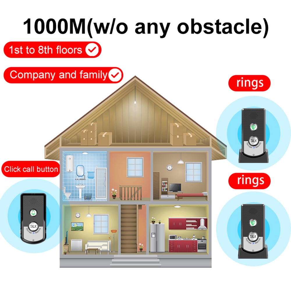 Wireless Doorbell Intercom Rechargeable Smart Intercom Doorbells for Home Real-Time Two-Way Communication 3 Volume Levels 1000m/3280ft Long Distance Waterproof Electronic Doorbell Chime for Home