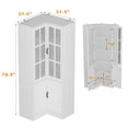 thumbnail image 7 of KULAGAGA Tall L-Shaped Corner Bookshelf with 5 Storage Shelves & 2 Glass Doors, Wooden Display Storage Cabinet for Home Office, Living Room, White, 7 of 7