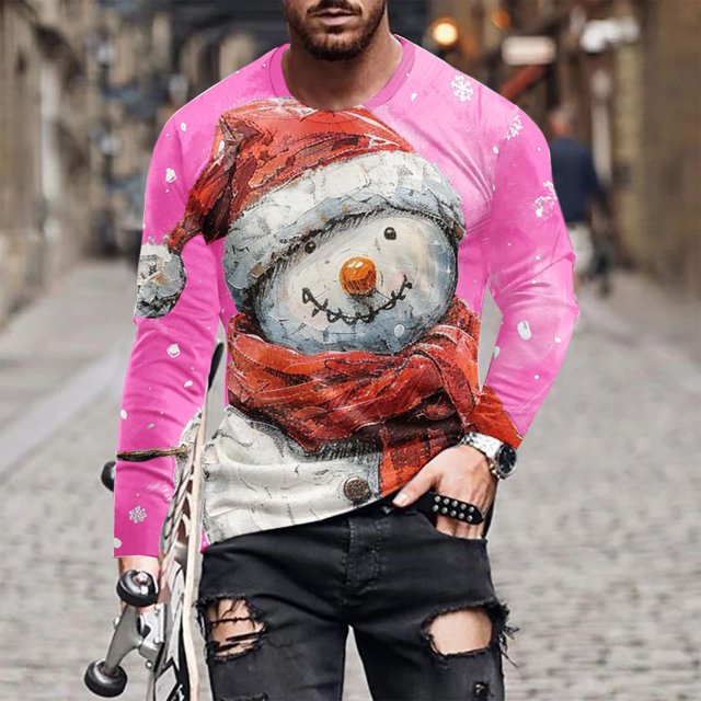 Blusas y camisas de manga larga y cuello redondo para hombre, informales, a la moda, con estampado navideño, cuello redondo, blusas de licra de manga larga para hombre.