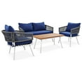 thumbnail image 2 of EUROCO 4 Piece Modern Rope Patio Conversation Sets, 1000LBS Outdoor Conversation Set,All-Weather Woven Rope with Acacia Wood Tabletop,3.9in  Fade Resistant Thick Soft Cushion & Coffee Table,Navy Blue, 2 of 7