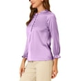 thumbnail image 4 of INSPIRE CHIC Women's Ruffle Neck Bubble Sleeve Elastic Cuff Button Work Office Blouse, 4 of 7